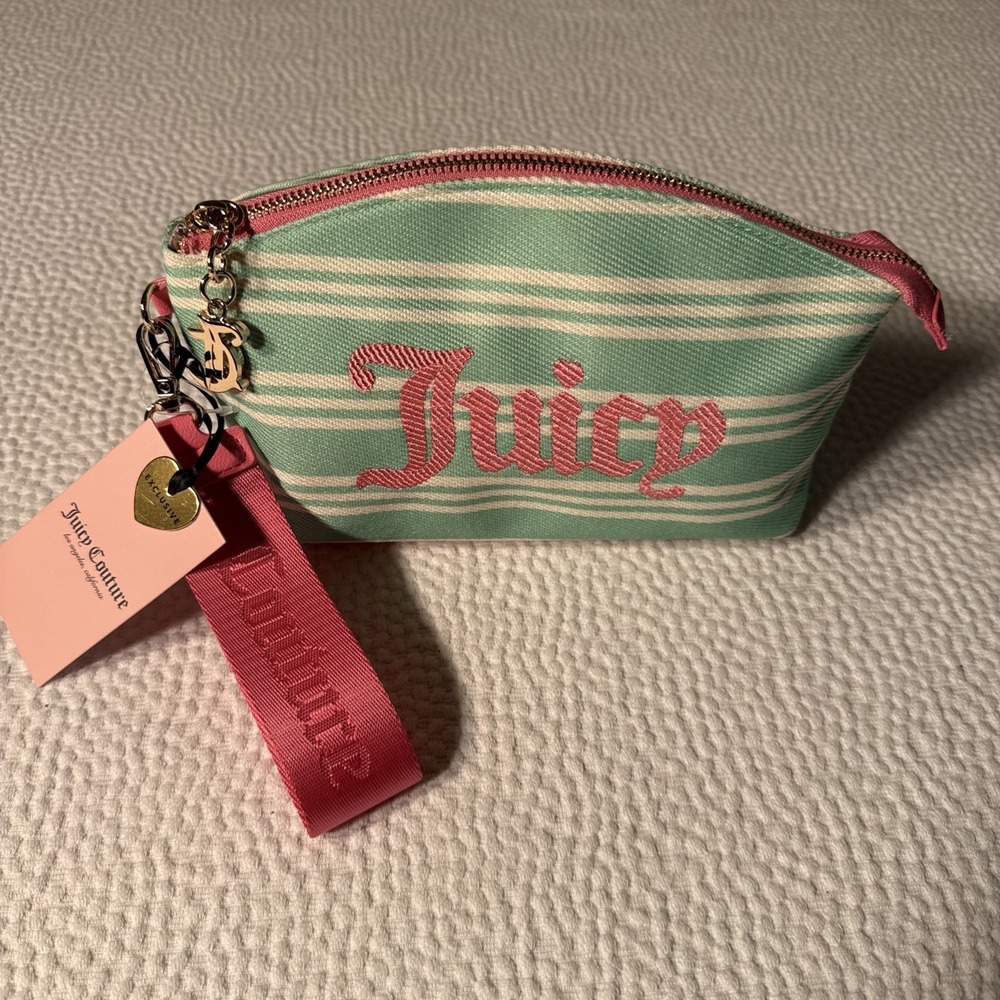 Juicy Couture RETRO Wristlet Paradise Triangle Gusset MD Pouch PINK Green STRIPE